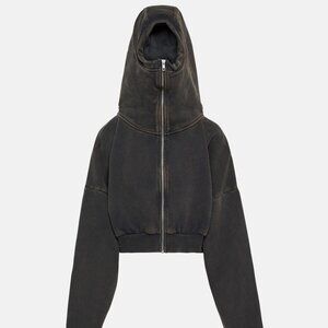Entire Studios Cropped Full Zip Hoodie Wash Black Size S